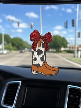 Western Cow Print Cowboy Boot Freshie Glitter Bow Freshener Apple Mango Tango